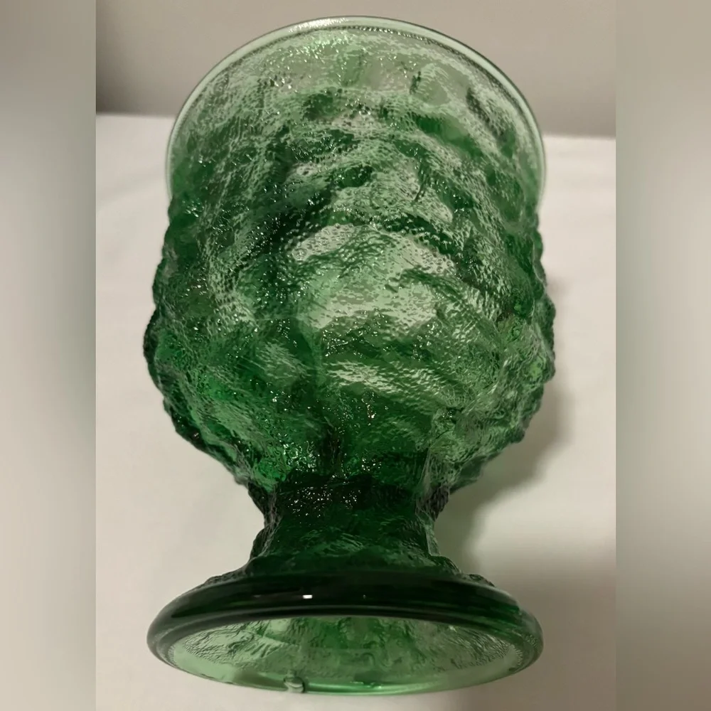 Vintage E.O. Brody Co. Crinkle Green Textured Glass Pedestal Goblet Vase Dish